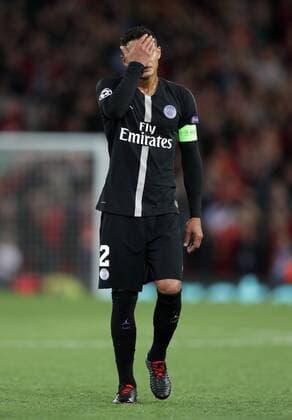 Sport Bilder des Tages Football - 2018 2019 UEFA Champions League - Group C: Liverpool vs. Paris Saint-Germain Thiago Silva of PSG reacts after the final whistle at Anfield. COLORSPORT LYNNE CAMERON 