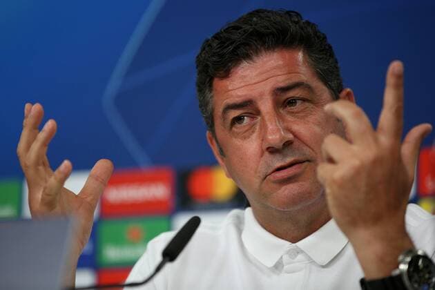 September 18, 2018 - Lisbon, Portugal - Benfica s head coach Rui Vitoria attends a press conference PK Pressekonferenz on the eve of the UEFA Champions League Group E football match SL Benfica vs Bayern Munich at the Luz stadium in Lisbon, Portugal on September 18, 2018. Benfica Press Conference - UEFA Champions League  - ZUMAn230 20180918_zaa_n230_487 Copyright: xPedroxFiuzax