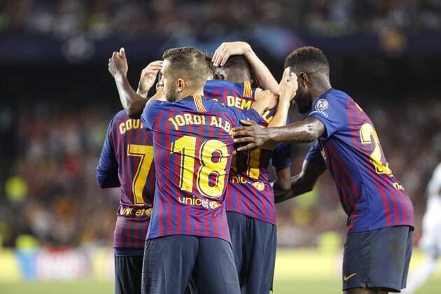 September 18, 2018 - Barcelona, Catalonia, Spain - FC Barcelona Barca forward Ousmane Dembele (11) celebrates scoring the goal during the UEFA Champions League match between FC Barcelona and PSV Eindhoven at Camp Nou Stadium corresponding of matchday 1, group B on September 18, 2018 in Barcelona, Spain. FC Barcelona v PSV - UEFA Champions League Group B  - ZUMAn230 20180918_zaa_n230_471 Copyright: xMikelxTriguerosx
