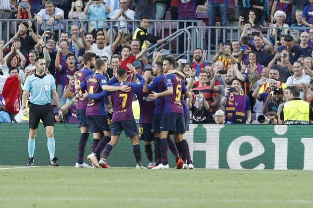 September 18, 2018 - Barcelona, Catalonia, Spain - FC Barcelona Barca forward Lionel Messi (10) goal celebration during the UEFA Champions League match between FC Barcelona and PSV Eindhoven at Camp Nou Stadium corresponding of matchday 1, group B on September 18, 2018 in Barcelona, Spain. FC Barcelona v PSV - UEFA Champions League Group B  - ZUMAn230 20180918_zaa_n230_464 Copyright: xMikelxTriguerosx