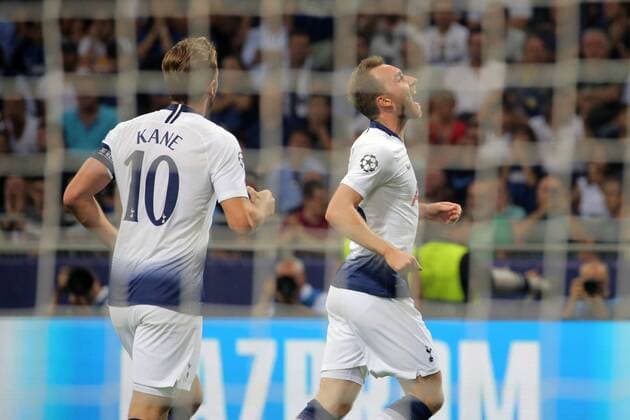 September 18, 2018 - Milan, Milan, Italy - Christian Eriksen 23 of Tottenham Hotspur celebrates after scoring the his goal during the UEFA Champions League group B match between FC Internazionale and Tottenham Hotspur at Stadio Giuseppe Meazza on September 18, 2018 in Milan, Italy. FC Internazionale v Tottenham Hotspur - UEFA Champions League Group B  - ZUMAn230 20180918_zaa_n230_288 Copyright: xGiuseppexCottinix