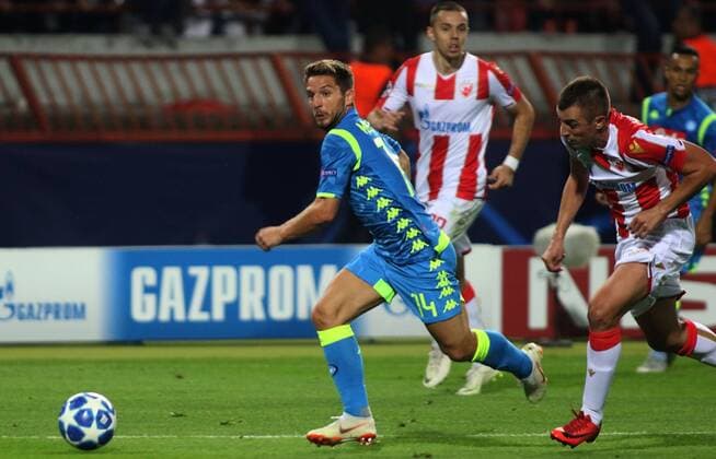 18.09.2018 Belgrade(Serbia) FK Crvena Zvezda(FC Red Star)-SSC Napoli Champions League men s footbal Dries Mertens(c) SSC Napoli, Nenad Krsticic(r)FK Crvena Zvezda(FC Red Star) :Str 