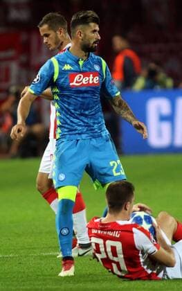 18.09.2018 Belgrade(Serbia) FK Crvena Zvezda(FC Red Star)-SSC Napoli Champions League men s footbal Elseid Hysaj (C) SSC Napoli :Str 