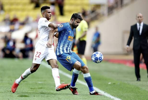 (180919) -- FONTVIEILLE, Sept. 19, 2018 -- Jordi Mboula (L) of As Monaco vies with Diego Costa of Atletico Madrid during the UEFA Champions League group A match between As Monaco and Atletico Madrid in Fontvieille, Monaco on Sept. 18, 2018. Atletico Madrid won 2-1. ) (SP)MONACO-FONTVIEILLE-FOOTBALL-UEFA CHAMPIONS LEAGUE-AS MONACO VS ATLETICO MADRID MiguelxAlmaro 