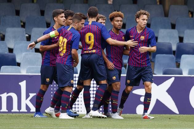 Partido de la Youth League disputado entre Barcelona y PSV. Youth League match played between Barcelona and PSV. 