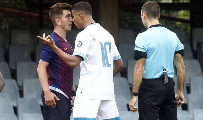 Partido de la Youth League disputado entre Barcelona y PSV. Youth League match played between Barcelona and PSV. 