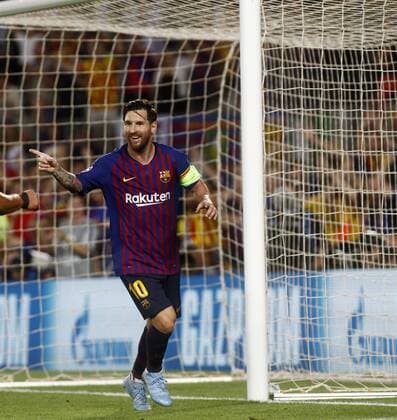 Partido de la Champions League disputado entre Barcelona y PSV. En la imagen, Messi celebra un tanto.Champions League match. Barcelona vs PSV. In this picture, Messi celebrates his goal. 