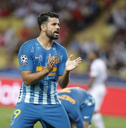 Partido de la Liga de Campeones entre el Monaco y el Atletico. En la imagen, celebracion de Diego Costa tras marcar. Champions League match between Monaco and Atletico. In this picture, Diego Costa celebrates after scoring. 