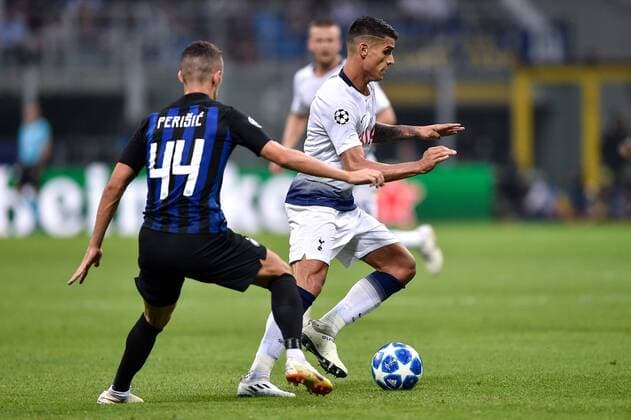 September 18, 2018 - Milan, Milan, Italy - Erik Lamela of Tottenham Hotspur is challenged by Ivan Perisic of Inter Milan during the UEFA Champions League Group B match between Inter Milan and Tottenham Hotspur at Stadio San Siro, Milan, Italy on 18 September 2018. Inter Milan v Tottenham Hotspur.UEFA Champions League.18 09 2018.  - ZUMAn230 20180918_zaa_n230_774 Copyright: xGiuseppexMaffiax