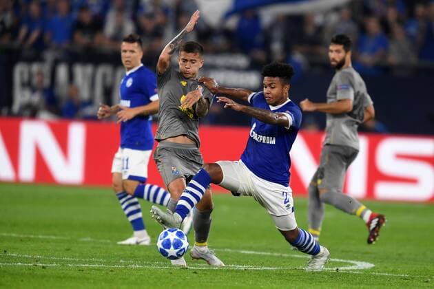 UEFA Champions League Group Stage Match 1 Season 2018 2019 FC Schalke 04 vs FC Porto 18 09 18 Veltins Arena Gelsenkirchen Danilo FC POrto Weston Mckennie UEFA regulations prohibit any use of photographs