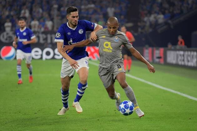 UEFA Champions League Group Stage Game 1 Season 2018 2019 FC Schalke 04 vs FC Porto 18 09 18 Gelsenkirchen Gelsenkirchen Suat Serdar S04 Yacine Brahimi FC Porto UEFA regulations prohibit any use of images or video sequences