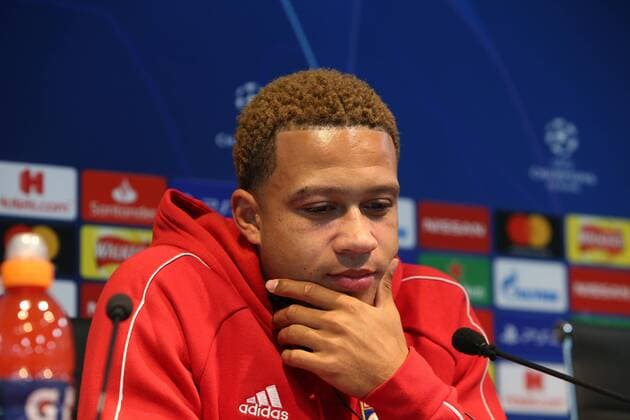 Olympique Lyonnais Presser Memphis Depay of Olympique Lyonnais pictured during a press conference PK Pressekonferenz at the Etihad Stadium, Manchester Content Not Available For UK Newspapers Copyright: xStevexMcCormickx FIL-12291-0006