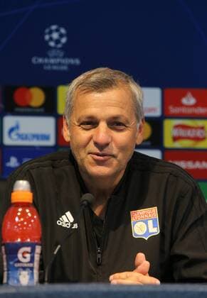 Olympique Lyonnais Presser Bruno Genesio, coach, of Olympique Lyonnais pictured during a press conference PK Pressekonferenz at the Etihad Stadium, Manchester Content Not Available For UK Newspapers Copyright: xStevexMcCormickx FIL-12291-0011