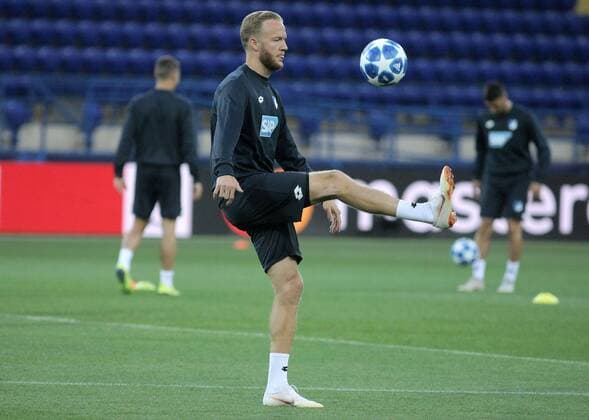 Midfielder Kevin Vogt of TSG 1899 Hoffenheim kicks the ball during a pre-match open training session of TSG 1899 Hoffenheim ahead of the UEFA Champions League Group F fixture against FC Shakhtar Donetsk, Kharkiv, northeastern Ukraine, September 18, 2018. The encounter is scheduled to take place at Kharkiv s Metalist Stadium on September 19. Ukrinform. Hoffenheim s open training session in Kharkiv  Copyright: xVyacheslavxMadiyevskyyx