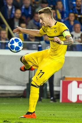 Football Champions League Season 2018 2019 Group stage 1 Gameday Club Bruges Borussia Dortmund on 18 09 2018 in Jan Breydel Stadium in Bruges Belgium Dortmunds Marco Reus shoots for goal DFL REGULATIONS PROHIBIT ANY USE OF PHOTOGRAPH AS IMAGE SEQUENCES AND OR QUASI VIDEO Copyright: xKirchner DavidxInderliedx