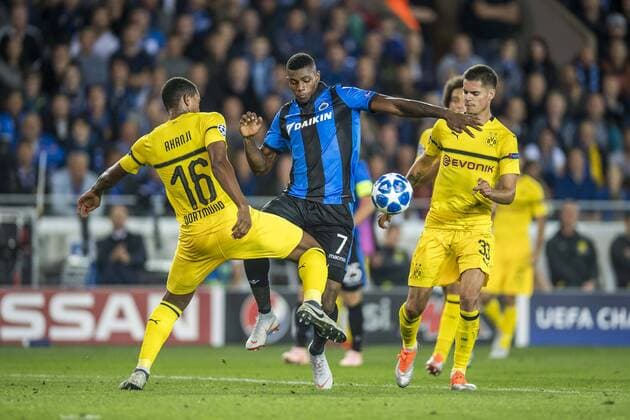 Football Champions League Season 2018 2019 Group stage 1 Gameday Club Brugge Borussia Dortmund on 18 09 2018 at the Jan Breydel Stadium in Bruges Belgium v u200b u200bli Dortmunds Manuel Akanji Brügges Wesley and Dortmunds Julian Weigl fight for the ball DFL REGULATIONS PROHIBIT ANY USE OF PHOTOGRAPHS AS IMAGE SEQUENCES AND OR QUASI VIDEO Copyright: xKirchner DavidxInderliedx