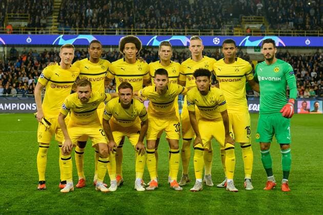 Bruegge Belgium 18 09 2018 UEFA Champions League 2018 19 Season Preliminary Round Group Stage Group A 1 Gameday Club Bruegge BV Borussia Dortmund BVB Team photo from top left Marco Reus BVB Abdou Diallo BVB Axel Witsel BVB Lukasz Piszczek BVB Marius Wolf BVB Manuel Akanji BVB and Goalkeeper Roman Buerki BVB bottom left Marcel Schmelzer BVB Mario Goetze BVB Julian Weigl BVB and Jadon Sancho BVB DeFodi001