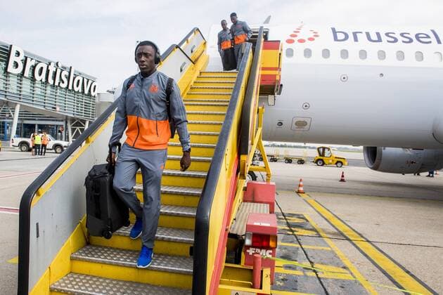 Anderlecht s Dennis Appiah pictured at the arrival of Belgian soccer team RSC Anderlecht, Wednesday 19 September 2018 in Bratislava, Slovakia. Tomorrow Anderlecht will meet Slovakian club Spartak Trnava on day one of the UEFA Europa League group stage. JASPERxJACOBS  x05429179x