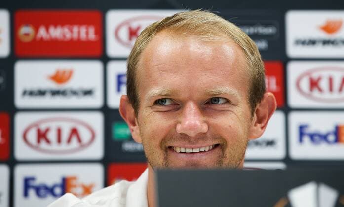 SOCCER - EL, Rapid vs Spartak VIENNA,AUSTRIA,19.SEP.18 - SOCCER - UEFA Europa League, group stage, SK Rapid Wien vs Spartak Moscow, preview, press conference PK Pressekonferenz Rapid. Image shows Mario Sonnleitner (Rapid). GEPAxpictures xPhilippxBrem