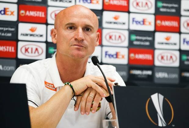 SOCCER - EL, Rapid vs Spartak VIENNA,AUSTRIA,19.SEP.18 - SOCCER - UEFA Europa League, group stage, SK Rapid Wien vs Spartak Moscow, preview, press conference PK Pressekonferenz Rapid. Image shows head coach Goran Djuricin (Rapid). GEPAxpictures xPhilippxBrem