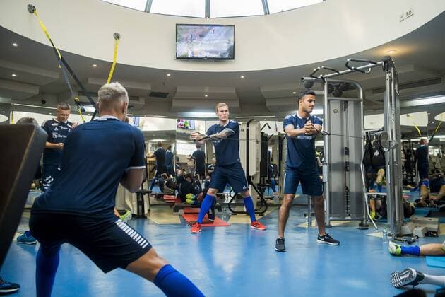 180919 Joonas Tamm and Harmet Singh of Sarpsborg 08 during a training session ahead of the Europe league match between Besiktas and Sarpsborg 08 on September 19, 2018 in Istanbul Photo Fredrik Varfjell BILDBYRAN Code FV 150140  Copyright: FREDRIKxVARFJELL BB180919FV038