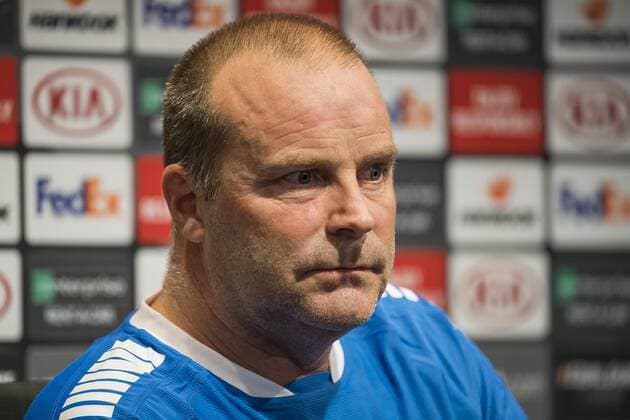 180919 Geir Bakke head coach of Sarpsborg 08 during a press conference ahead of the Europe league match between Besiktas and Sarpsborg 08 on September 19, 2018 in Istanbul Photo Fredrik Varfjell BILDBYRAN Code FV 150141  Copyright: FREDRIKxVARFJELL BB180919FV044