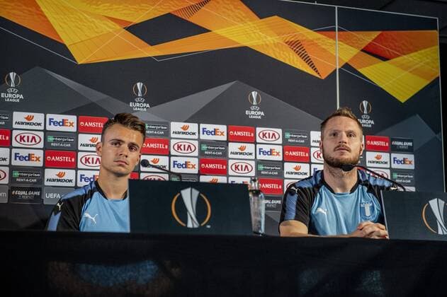 180919 Andreas Vindheim and Lasse Nielsen of Malmö FF during a practice and press conference with Malmö FF ahead of the Europa League match against Genk on September 19, 2018 in Genk Photo Ludvig Thunman BILDBYR N code LT 35537  Copyright: LUDVIGxTHUNMAN BB180919LT016