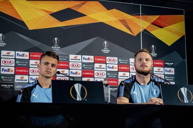 180919 Andreas Vindheim and Lasse Nielsen of Malmö FF during a practice and press conference with Malmö FF ahead of the Europa League match against Genk on September 19, 2018 in Genk Photo Ludvig Thunman BILDBYR N code LT 35537  Copyright: LUDVIGxTHUNMAN BB180919LT029