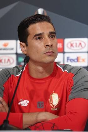 Standard s Guillermo Ochoa pictured during a press conference PK Pressekonferenz of Belgian soccer team Standard de Liege, Wednesday 19 September 2018 in Sevilla, Spain. Tomorrow Standard will meet Spanish club Sevilla FC on day one of the UEFA Europa League group stage. BRUNOxFAHY  x05429470x