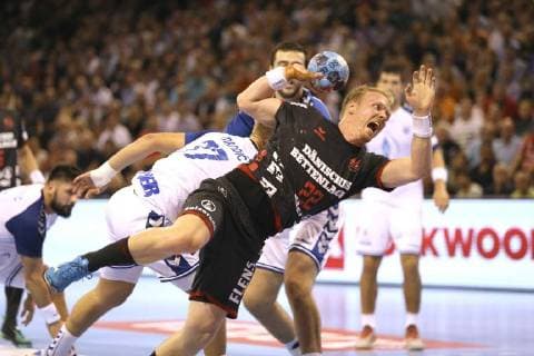 Photo Anders Zachariassen Flensburg scores against David Mandic Handball Men 1 Bundesliga on Wed 19 09 2018 Flensburg HC Zagreb
