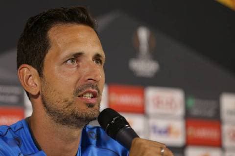 Fussball Europa League 2018 - 2019 19.09.2018, Fussball Europa League, UEFA Europa League, 2018-2019, Gruppenphase, Gruppe F, Spieltag 1, Luxemburg, Stade Josy Barthel, Luxemburg (LUX) - F91 Dudelange, Düdelingen, AC Mailand, Milan, AC Milan (ITA) vl: Dino Toppmöller (Trainer F91 Duedelingen - Toppmoeller) - Portrait Pressekonferenz 