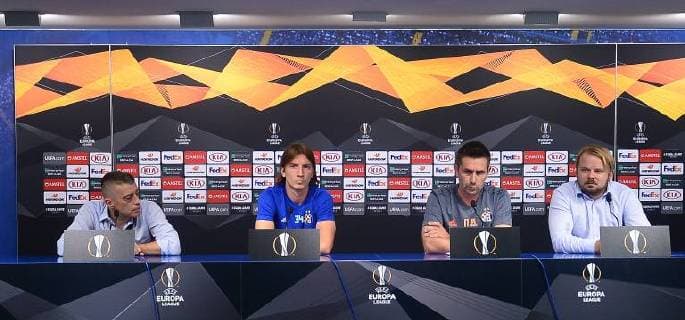 PXL_Press conference GNK Dinamo 19.09.2018., stadium Maksimir, Zagreb, Croatia - Coach of GNK Dinamo Nenad Bjelica and footballer Ivan Sunjic held a press conference PK Pressekonferenz before the match of the first round of the UEFA Champions between GNK Dinamo vs Fenerbahce S.K.  MarkoxPrpic PIXSELL