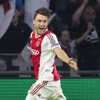 AMSTERDAM, Johan Cruijff Arena, 19-09-2018 , season 2018 2019 , UEFA Champions League. Ajax player Nico Tagliafico celebrating the goal scored 1-0 during the match Ajax - AEK Athens Ajax - AEK Athens  x2476803x