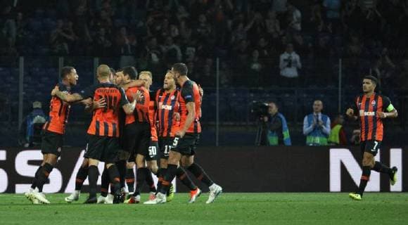 Players of FC Shakhtar Donetsk celebrate upon defender Ismaily?s scoring an equalizer during the UEFA Champions League Group F match against TSG 1899 Hoffenheim at the Metalist Stadium, Kharkiv, northeastern Ukraine, September 19, 2018. Ukrinform. Shakhtar vs. Hoffenheim in Kharkiv  Copyright: xDanilxShamkinx
