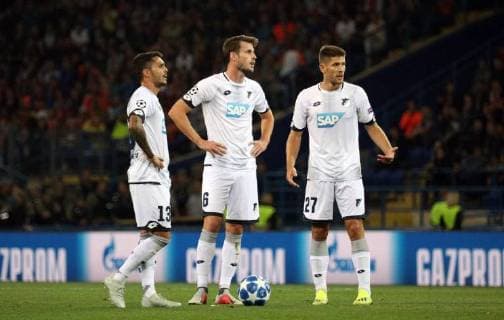 Midfielders Leonardo Bittencourt, Havard Nordtveit and forward Andrej Kramaric (L to R) of TSG 1899 Hoffenheim are seen on the pitch during the UEFA Champions League Group F match against FC Shakhtar Donetsk at the Metalist Stadium, Kharkiv, northeastern Ukraine, September 19, 2018. Ukrinform. Shakhtar vs. Hoffenheim in Kharkiv  Copyright: xDanilxShamkinx