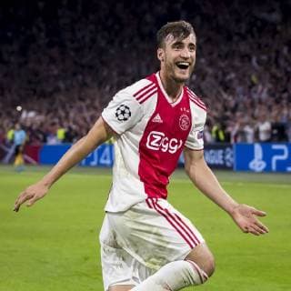 AMSTERDAM, AFC Ajax - AEK Athens FC, football, Champions League, season 2018-2019, 19-09-2018, Stadium Johan Cruijff Arena, Ajax player Nico Tagliafico has scored 3-0 Ajax - AEK Athens  x2477025x