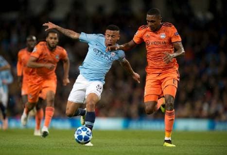 Manchester City v Olympique Lyonnais UEFA Champions League Gabriel Jesus of Manchester City (left) gets to the ball ahead of Marcelo of Lyon during the UEFA Champions League match at the Etihad Stadium, Manchester Content Not Available For UK Newspapers Copyright: xRussellxHartx FIL-12297-0010