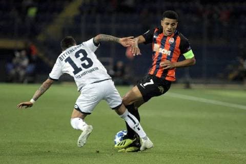 Midfielder Leonardo Bittencourt (L) of TSG 1899 Hoffenheim is seen in action with midfielder Taison during the UEFA Champions League Group F match against FC Shakhtar Donetsk at the Metalist Stadium, Kharkiv, northeastern Ukraine, September 19, 2018. Ukrinform. Shakhtar vs. Hoffenheim in Kharkiv  Copyright: xVyacheslavxMadiyevskyyx
