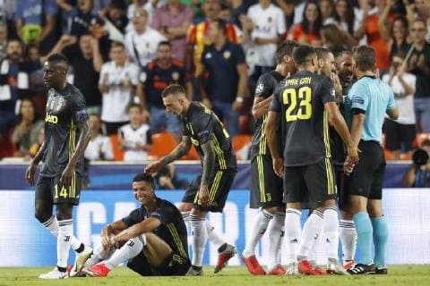 VALENCIA, 19-09-2018, Stadium Mestalla, season 2018 2019, Champions League football. Juventus player Cristiano Ronaldo gets a red card from Felix Brych (GER) and is sent off the pitch during the match Valencia CF - Juventus Valencia - Juventus  x2477191x