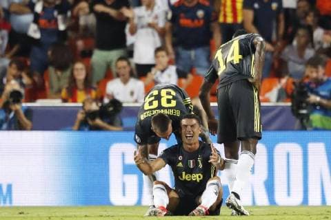 VALENCIA, 19-09-2018, Stadium Mestalla, season 2018 2019, Champions League football. Juventus player Cristiano Ronaldo gets a red card from Felix Brych (GER) and is sent off the pitch during the match Valencia CF - Juventus Valencia - Juventus  x2477194x