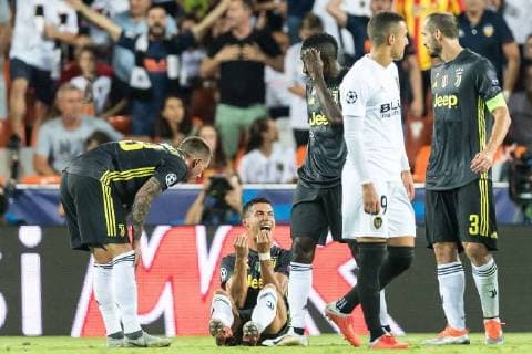 Cristiano Ronaldo dos Santos Aveiro of Juventus FC was send off during the UEFA Champions League group H match between Valencia FC and Juventus FC at Estadi de Mestalla on September 19, 2018 in Valencia, Spain UEFA Champions League 2018 2019 xVIxVIxImagesx xGerritxvanxKeulenxIVx 12173898