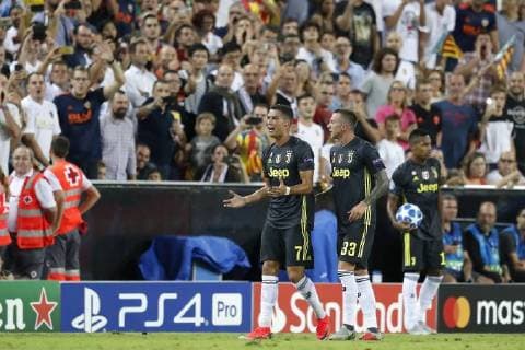 VALENCIA, 19-09-2018, Stadium Mestalla, season 2018 2019, Champions League football. Juventus player Cristiano Ronaldo gets a red card and is sent off the pitch during the match Valencia CF - Juventus Valencia - Juventus  x2477290x