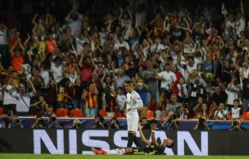Expulsion of Ronaldo during the football match between Valencia CF and Juventus FC on September 19, 2018 at Mestalla Stadium in Valencia Spain  xCarlaxCortesx xValenciaxCFxvsxJuventusxFCx