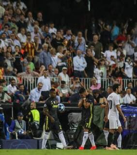 Expulsion of Ronaldo during the football match between Valencia CF and Juventus FC on September 19, 2018 at Mestalla Stadium in Valencia Spain  xCarlaxCortesx xValenciaxCFxvsxJuventusxFCx
