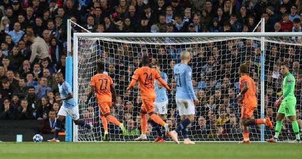 Maxwel CORNET of Olympique Lyonnais celebrates his goal making it 1-0 during the UEFA Champions League match between Manchester City and Olympique Lyonnais at the Etihad Stadium, Manchester, England on 19 September 2018. Copyright: xDavidxHornx PMI-2241-0016