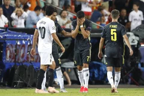 VALENCIA, 19-09-2018, Stadium Mestalla, season 2018 2019, Champions League football. Juventus player Cristiano Ronaldo gets a red card and is sent off the pitch during the match Valencia CF - Juventus Valencia - Juventus  x2477293x