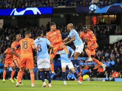 19th September 2018, Etihad Stadium, Manchester, England; UEFA Champions League football, Manchester City versus Lyon; Pape Cheikh of Lyon gets a header towards goal but goes wide  ActionPlus12063831 ConorxMolloy