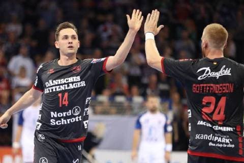 SG Flensburg Handewitt vs HC PPD Zagreb Handball EHF Champions League group stage 19 09 18 Jubel Torjubel at Hampus Wanne SG Flensburg Handewitt 14 and Jim Gottfridsson SG Flensburg Handewitt 24 xmmkx