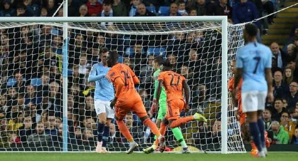 Maxwel CORNET of Olympique Lyonnais celebrates his goal making it 1-0 during the UEFA Champions League match between Manchester City and Olympique Lyonnais at the Etihad Stadium, Manchester, England on 19 September 2018. Copyright: xDavidxHornx PMI-2241-0017