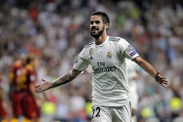 Soccer match between Real Madrid and Roma of the Champions League 2018 2019 held at the Santiago Bernabeu stadium in Madrid Photo Jose Cuesta 261 Cordon Press Isco celebrates after scoring  xJosexLuisxCuestax xx